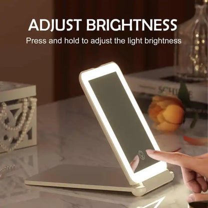 Zonyin Customized Logo Touch Screen Rechargeable Portable Make up Cosmetic Vanity With Led Light Folding Makeup Travel Mirror