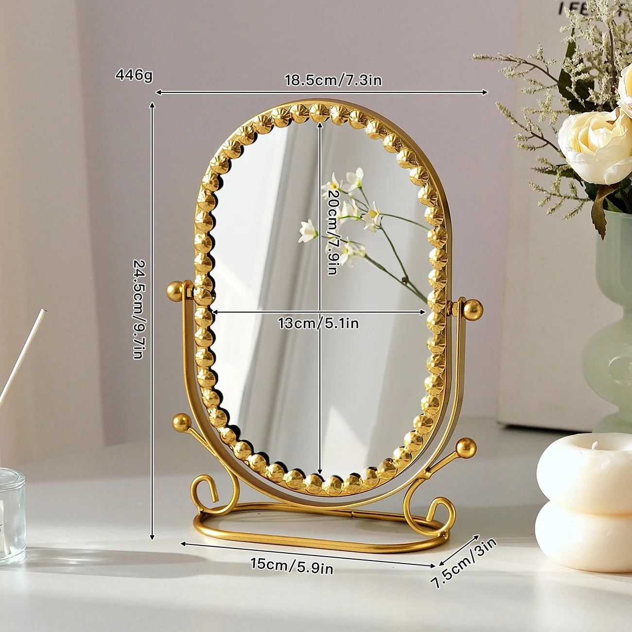 Zonyin Desktop Oval Rotating 360 Makeup Mirror Ins Style Dressing Table Mirror High Aesthetic Bedroom Vanity Mirror