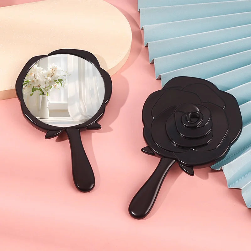 Zonyin High Quality Vintage Pink Rose Shape Hand Makeup Mirror Plastic Mini Handheld Cosmetic Mirror for Women Girl Travel