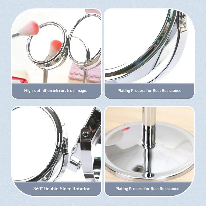 Desktop Double-sided Rotatable Stainless Steel Magnifying Glass Makeup Mirror for Student Dormitory and Household Dressing Use