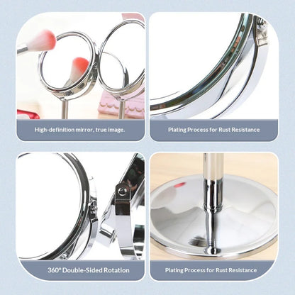 Desktop Double-sided Rotatable Stainless Steel Magnifying Glass Makeup Mirror for Student Dormitory and Household Dressing Use