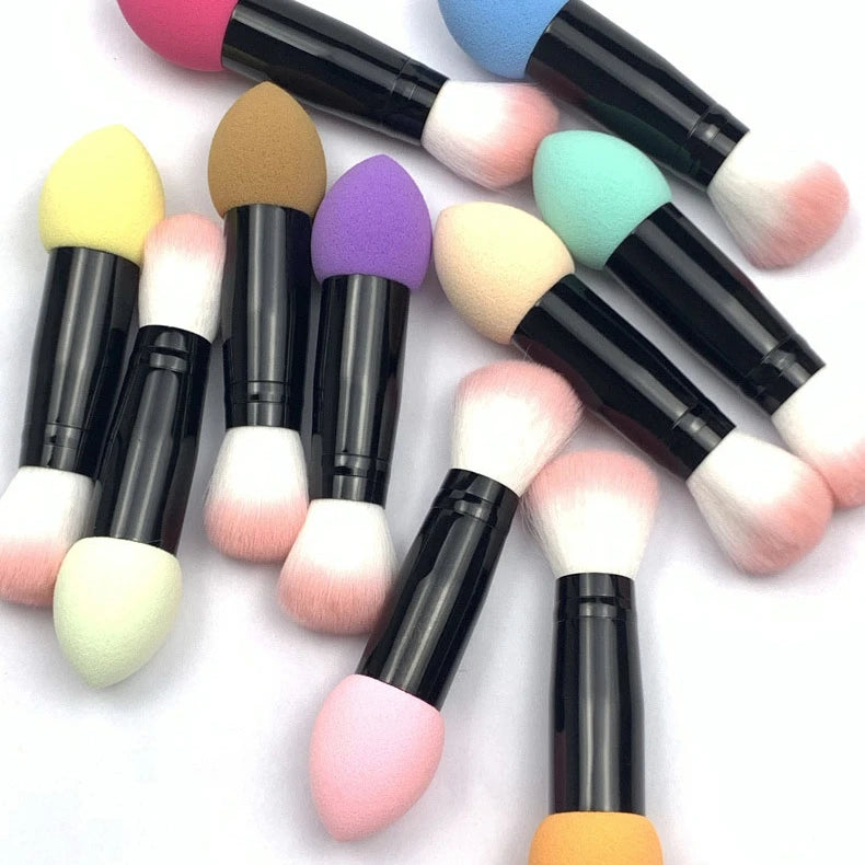 Zonyin Multi-Colored Cheap Portable Small Mini Double Headed Makeup Sponge and Powder Brush for Face