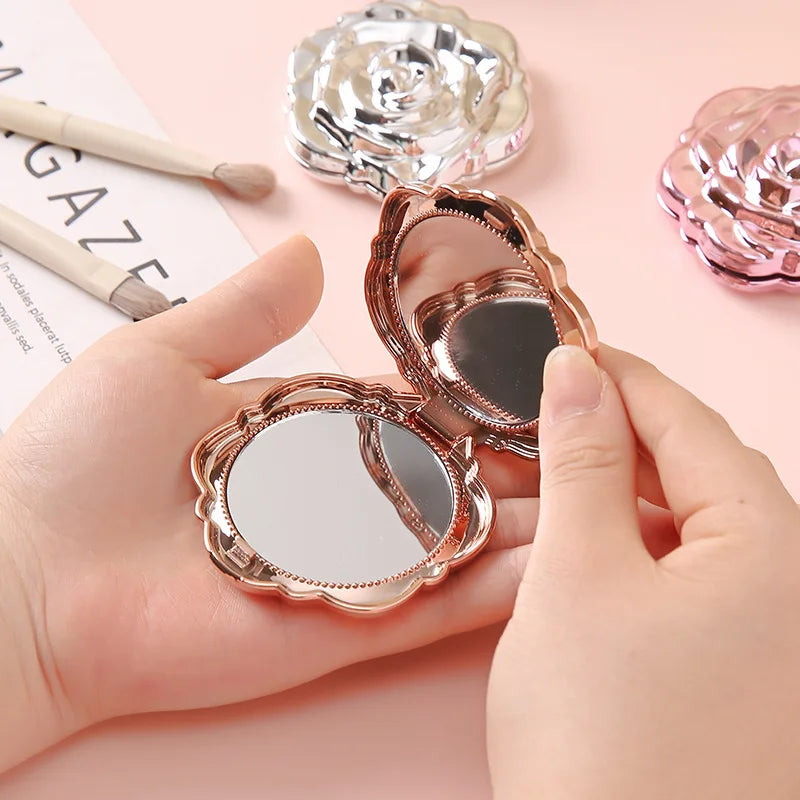 Zonyin Wholesale Portable Flower-Shaped Small Travel Makeup Mirror Folding Plastic Rose Compact Mini Cosmetic Mirror for Girls