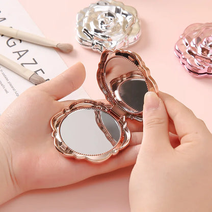 Zonyin Wholesale Portable Flower-Shaped Small Travel Makeup Mirror Folding Plastic Rose Compact Mini Cosmetic Mirror for Girls