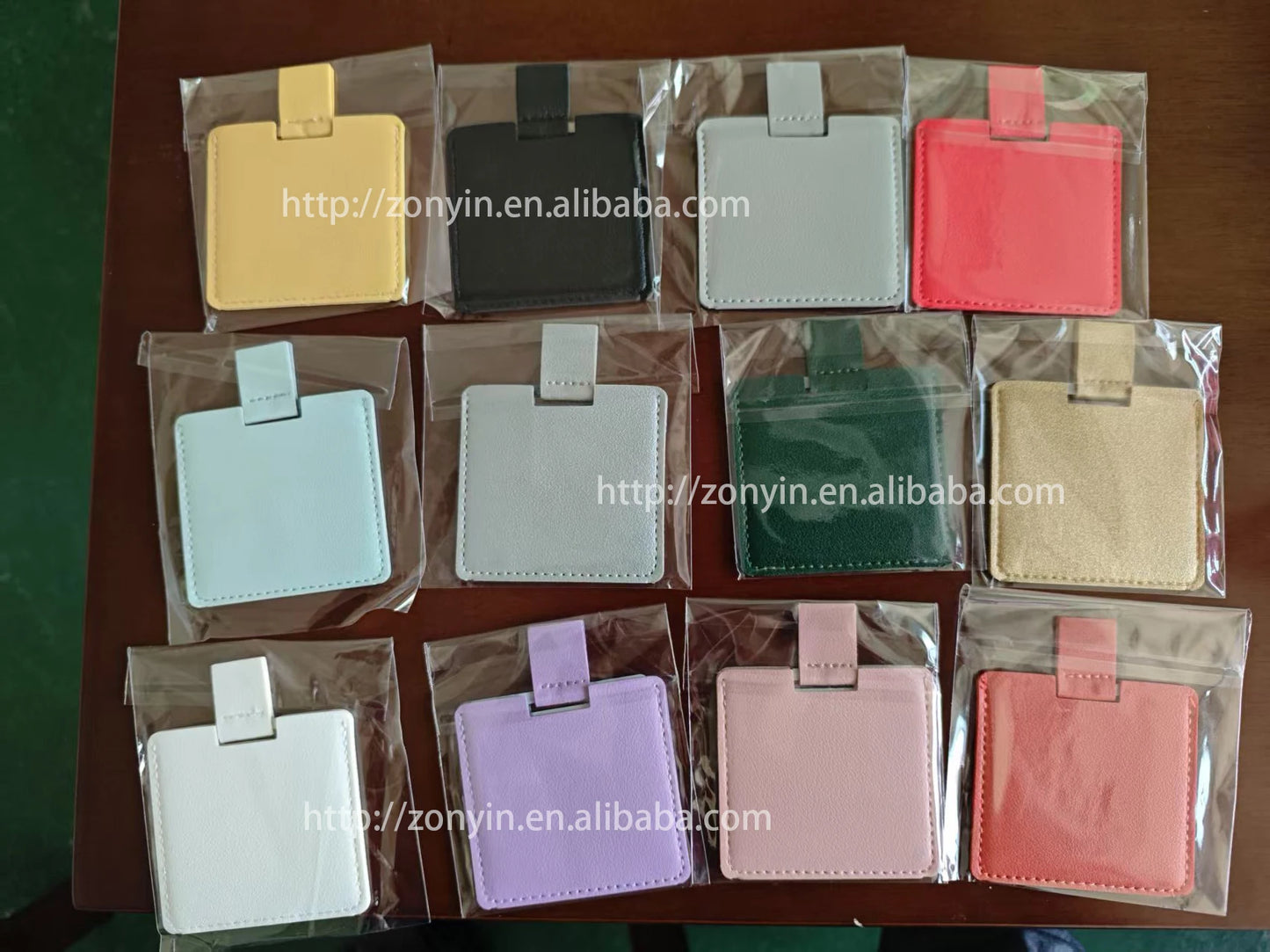 Zonyin Promotion Gift Cheap Square Shaped Pu Leather Small Mirror No Break Stainless Steel Metal Pocket Mirror with Custom Logo