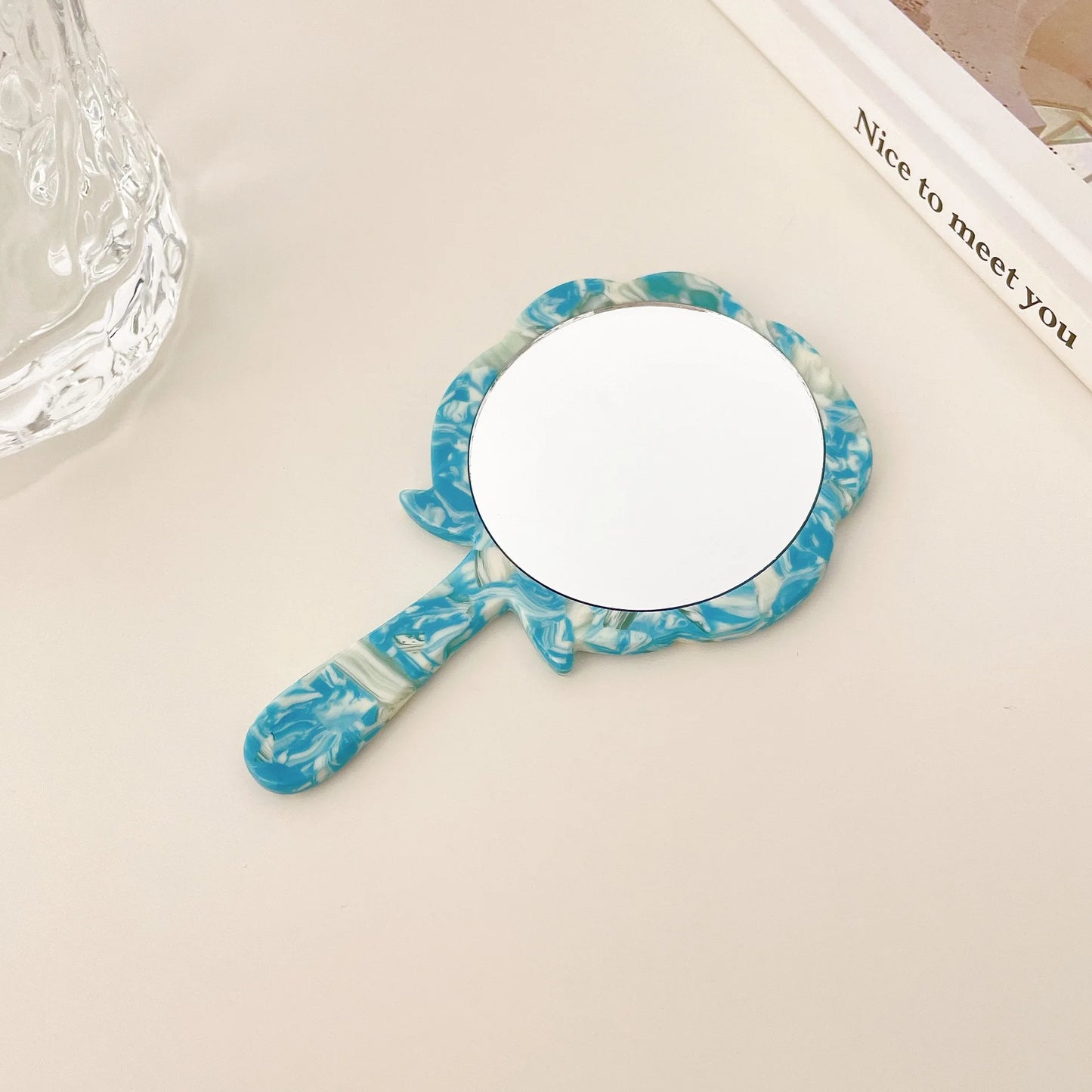 Zonyin Wholesale Rose Handheld Acetate Makeup Mirror Portable Compact Small Travel Mirror Acetate Beauty Salon Cosmetic Mirror