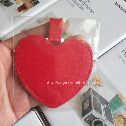 Zonyin Women's Gift Heart Shaped Pu Leather Pocket Mirror Customized Your Logo Small Travel Makeup Mirror for Valentine's Day