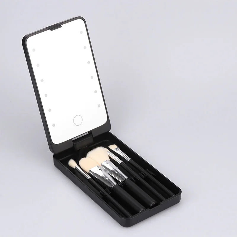 Zonyin Wholesale New Design Plastic LED Portable Pocket Makeup Mirror Custom Logo Cosmetic Brush Set With Popular Discount