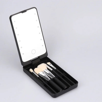 Zonyin Wholesale New Design Plastic LED Portable Pocket Makeup Mirror Custom Logo Cosmetic Brush Set With Popular Discount
