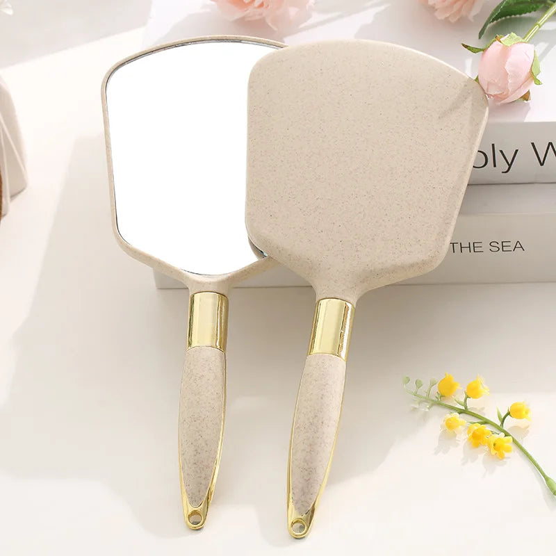 Zonyin Promotion Retro Plastic Round Handheld Cosmetic Mirror Custom Private Label Portable Square Makeup Mirror with Handle