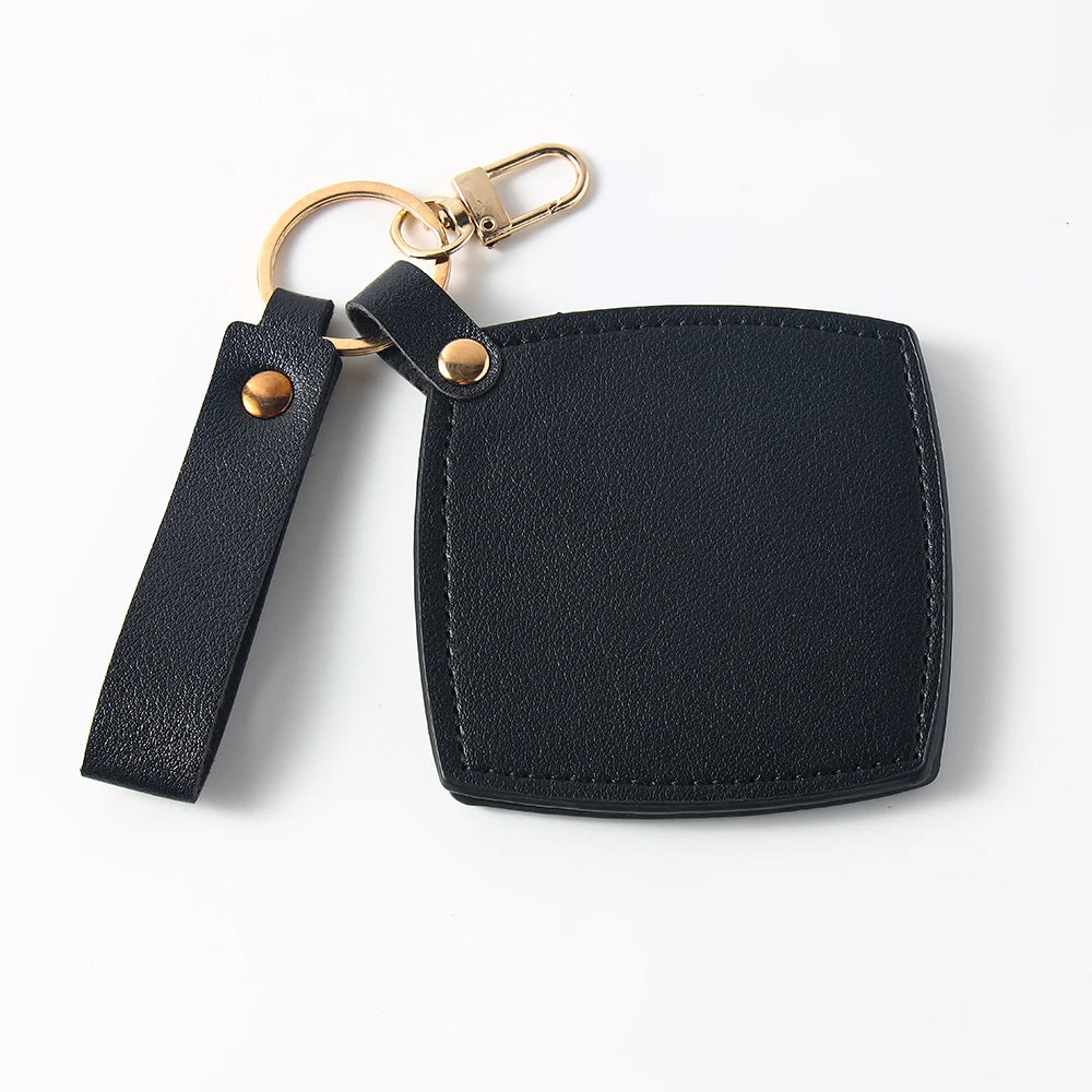 Zonyin New Custom Logo Rotatable Square Makeup Mirror Pu Leather Pocket Mirror Compact Cosmetic Travel Mirror With Keychain