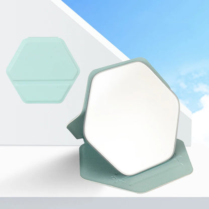 Zonyin New Hexagonal Shape Portable Desktop Small TravelMirror Custom Logo Folding PU Leather Pocket Standing Mirror for Women