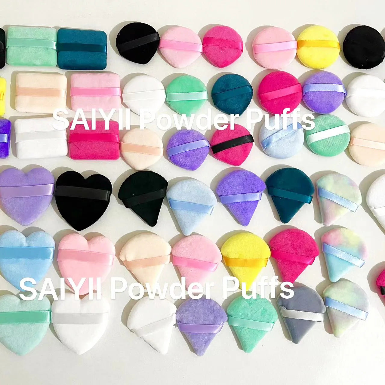 Zonyin Hot Selling Customized Cosmetic Flocking Heart Puff Velvet Makeup Loose Powder Puff Triangle Soft Dry Use