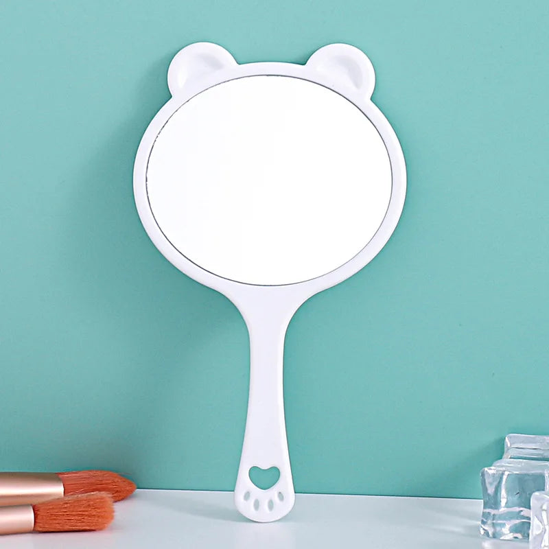Zonyin Custom Logo Portable Handheld Makeup Mirror Cartoon Bear Head Handle Personalized Small Vanity Pocket Mirrors for Travel