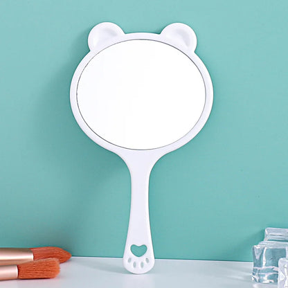 Zonyin Custom Logo Portable Handheld Makeup Mirror Cartoon Bear Head Handle Personalized Small Vanity Pocket Mirrors for Travel