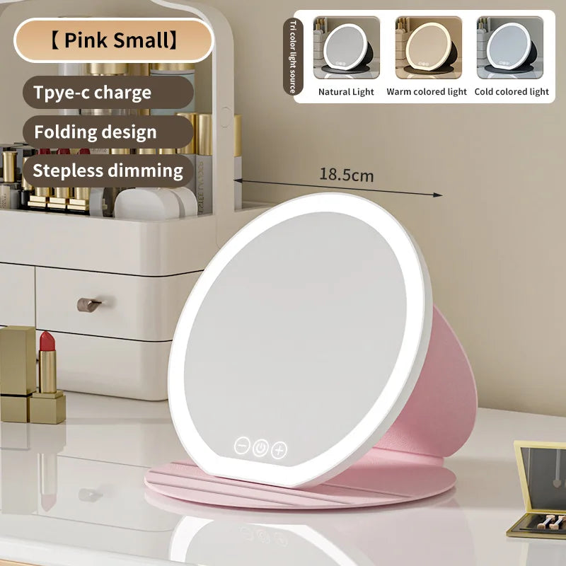 Zonyin Portable LED Cosmetic Mirror with Fill Light Foldable Tabletop Dressing Makeup Mirror for Dormitory or Office Box Packed
