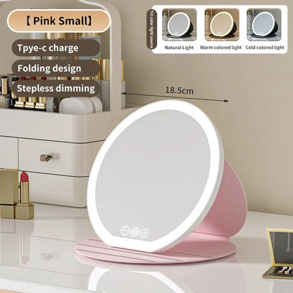 Zonyin Portable LED Cosmetic Mirror with Fill Light Foldable Tabletop Dressing Makeup Mirror for Dormitory or Office Box Packed