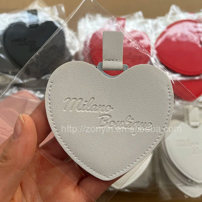 Zonyin Women's Gift Heart Shaped Pu Leather Pocket Mirror Customized Your Logo Small Travel Makeup Mirror for Valentine's Day