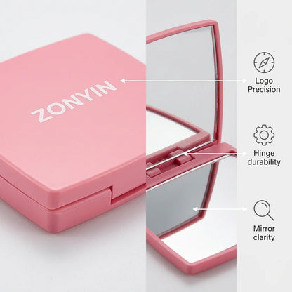 Zonyin Hot Selling Customized logo Simple square Flip Plastic Makeup Mirror Mini Portable Folding Pocket Mirror for Women Gift