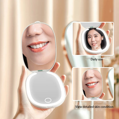 Zonyin LED Rechargeable Double-Sided Travel Cosmetic Mirror 3X Magnifying 3 Color Lighting Foldable Pocket Mirror With Lighted