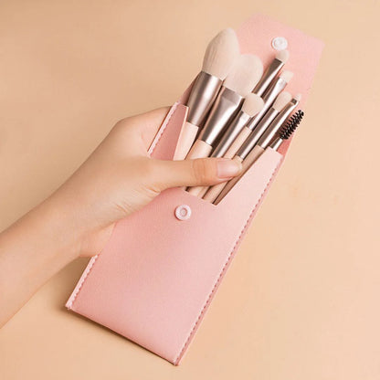 Zonyin 8pcs Travel Makeup Brushes Private Label High Quality Synthetic Mini Small Vegan Makeup Brush Set With Pu Bag