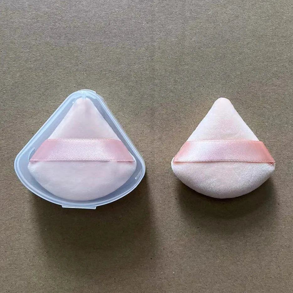 Zonyin Custom Logo Velour Triangle Powder Puff Soft Velvet Cotton Face Makeup Sponge Loose Powder Cosmetic Puffs With Box