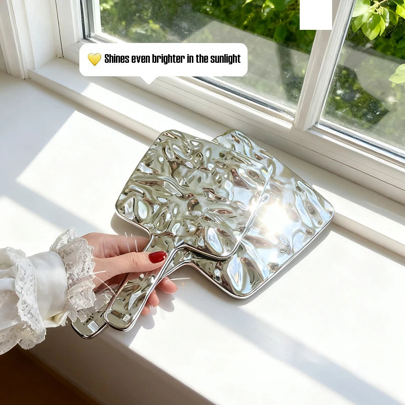 Zonyin New Luxury Square Electroplated Silver Cosmetic Mirror Handheld Makeup Mirror with Customized logo for Woman and Girls
