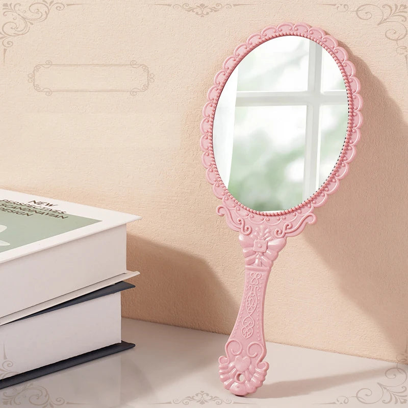 Zonyin Wholesale European Princess Vintage Oval Hand Held Cosmetic Mirror Handheld Retro Compact Makeup Mirror for Wedding