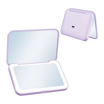 Zonyin Custom Logo Double-Side Handheld Makeup Mirror with Lights Travel Compact Portable Folding LED Rechargeable Square Mirror