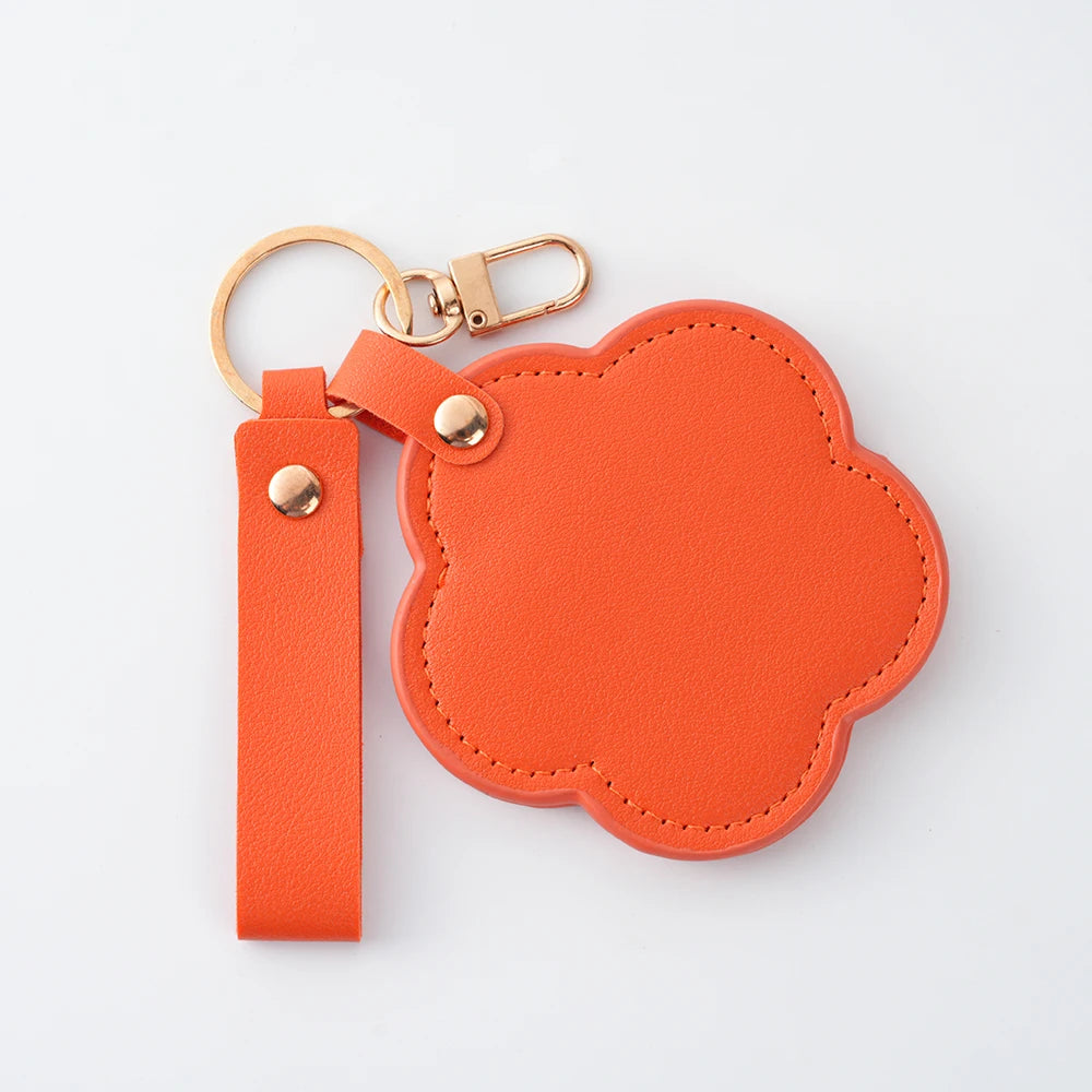 Zonyin New Flower Design Pocket Makeup Mirror Portable Pu Leather Small Travel Hand Mirror Logo Custom With Metal Keychain