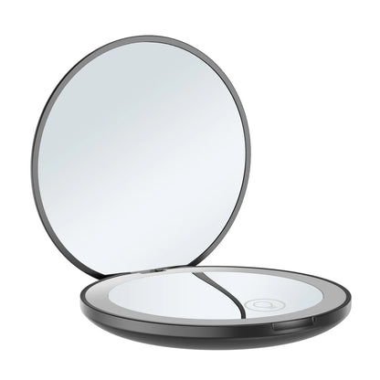 Zonyin Round 10X Magnifying Led Portable Cute Makeup Mirror Vanity Mirror With Lights Compact Pocket Make up Mirror with Logo