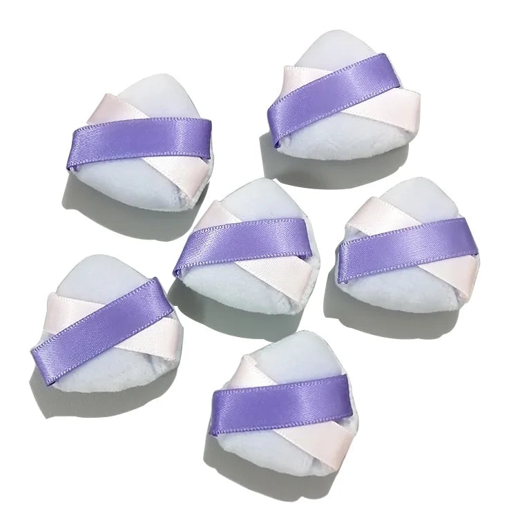 Zonyin Wholesale Cute Mini Velour Powder Puff Pink and Purple Double Ribbon Small Velvet Makeup Sponge Puff for Face