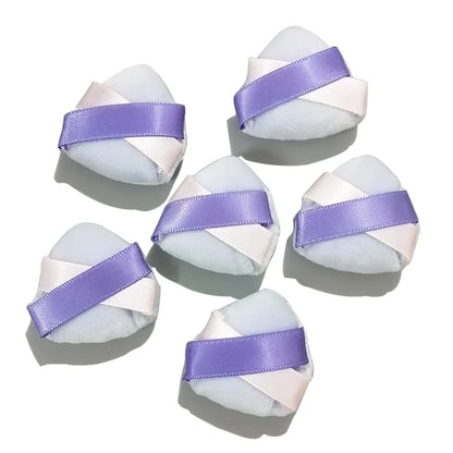 Zonyin Wholesale Cute Mini Velour Powder Puff Pink and Purple Double Ribbon Small Velvet Makeup Sponge Puff for Face