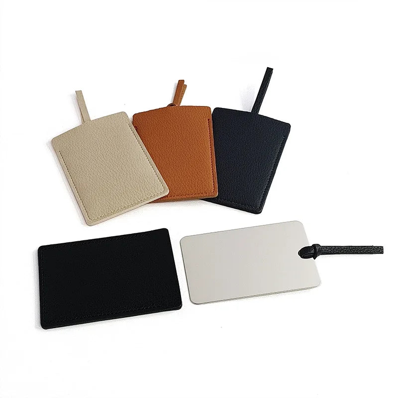 Zonyin Portable Stainless Steel Makeup Mirror Ultra Thin Metal Card Pocket Mirror Woman PU Case Gift Cosmetic Mirror for Purse