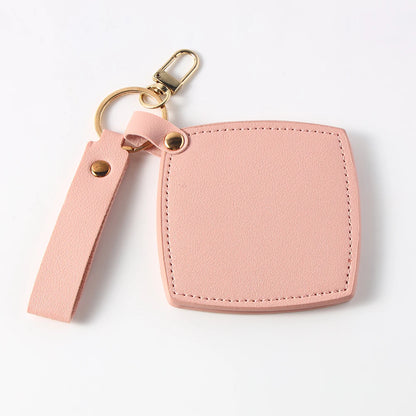 Zonyin New Custom Logo Rotatable Square Makeup Mirror Pu Leather Pocket Mirror Compact Cosmetic Travel Mirror With Keychain