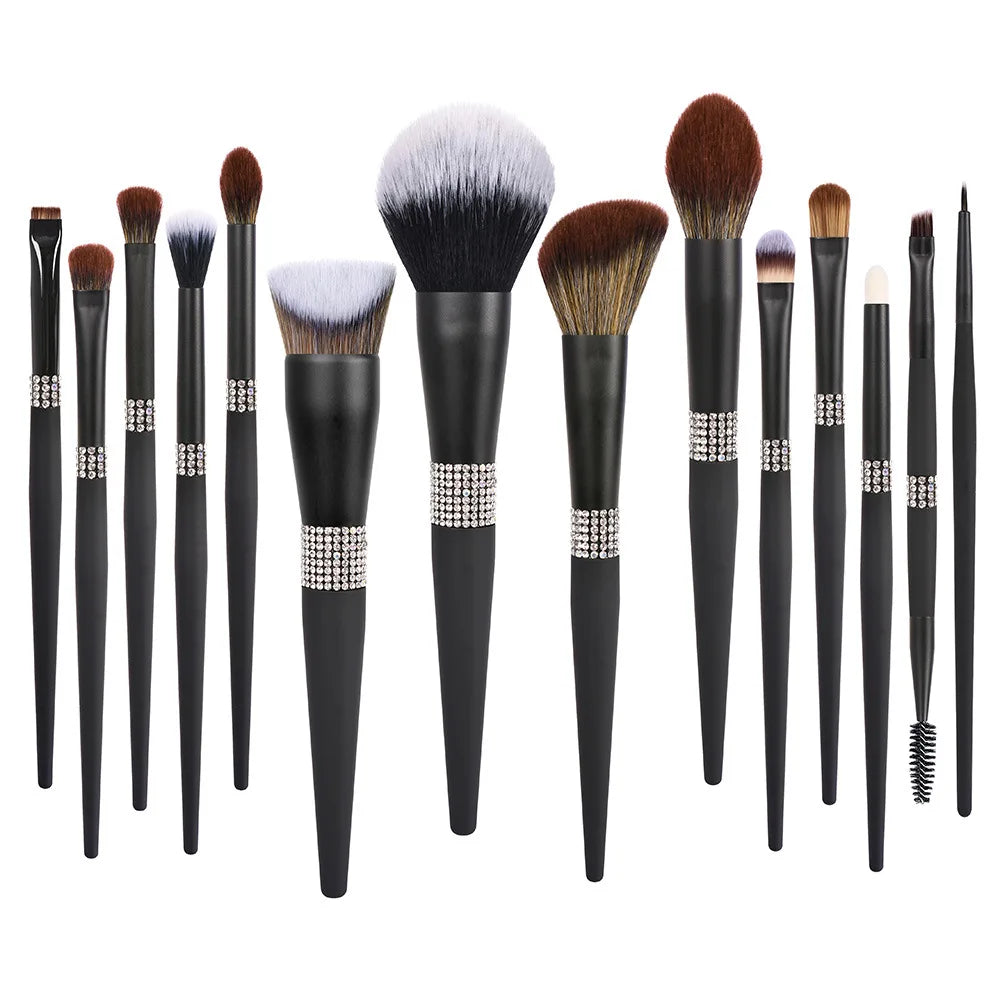 Zonyin Luxury 12Pcs Champagne Gold Soft Private Label Makeup Brushes Bling Glitter Diamond Makeup Brush Set With Rhinestone