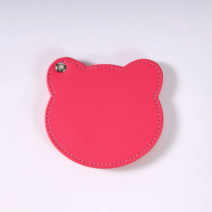 Zonyin Customized Personalized Logo Pu Leather Glass Mirror Lovely Black Bear Shaped Pocket Makeup Mirrors for Travel