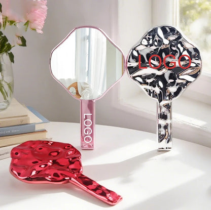 Zonyin Wholesale New Design Diamond Shape Makeup Mirror Plastic pink Electroplated Ripple Handheld Travel Mirror for Girls Women