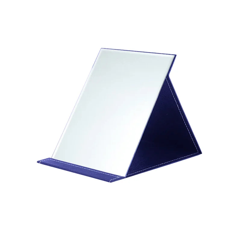 Factory Direct Silver Finish Foldable Square Glass Frame Cosmetic Mirror with Magnifying Feature for Desktop Use