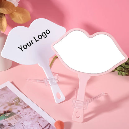 Zonyin Hot Sale Custom logo Large Handheld Mirror Lip Design Portable Plastic Personalized Hand Cosmetic Makeup Mirror for Girls