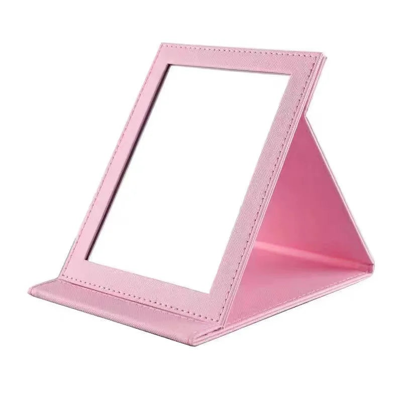 Foldable Square Cosmetic Leather Full Edge Portable Student Princess Style High-definition Dressing Mirror Durable Anti-fall