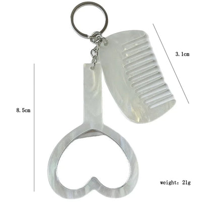 Zonyin 2in1Comb Mirror Set Multiple Colors Acetate Mini Heart Mirror Leopard Keychain Makeup Mirror Bag Pendant Accessories