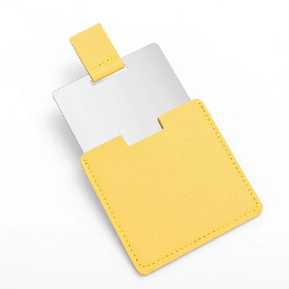 Zonyin Promotion Gift Cheap Square Shaped Pu Leather Small Mirror No Break Stainless Steel Metal Pocket Mirror with Custom Logo