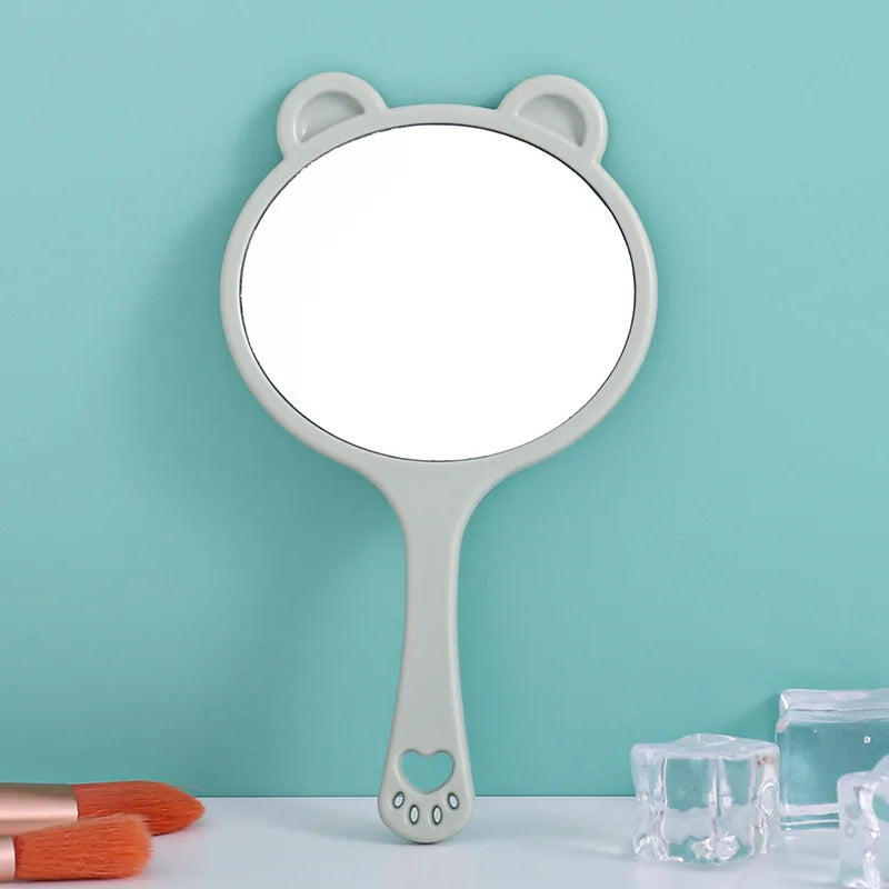 Zonyin Custom Logo Portable Handheld Makeup Mirror Cartoon Bear Head Handle Personalized Small Vanity Pocket Mirrors for Travel
