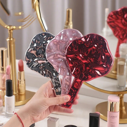 Zonyin Wholesale New Design Diamond Shape Makeup Mirror Plastic pink Electroplated Ripple Handheld Travel Mirror for Girls Women