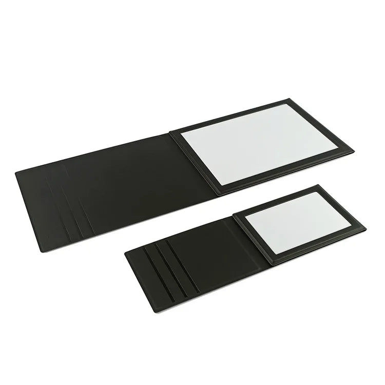 Zonyin High Quality Rectangle Folding PU Leather Mirror Custom Logo Portable Large Desktop Makeup Mirror with Adjustable Stand