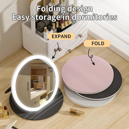 Zonyin Portable LED Cosmetic Mirror with Fill Light Foldable Tabletop Dressing Makeup Mirror for Dormitory or Office Box Packed